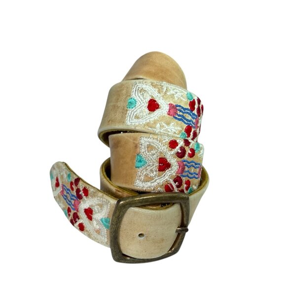 Free People Leather Belt Light Tan Colorful Embroidery Goat & Cow Leather S/M main image 7